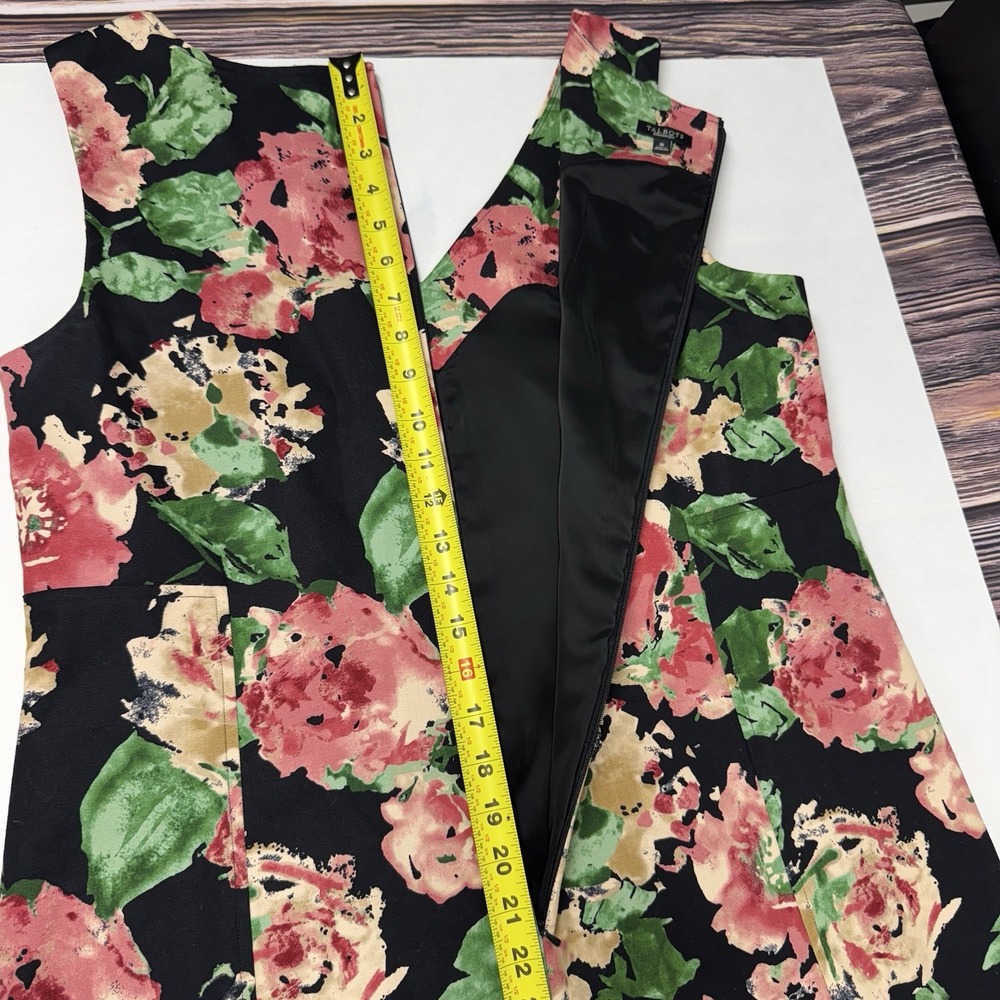 Talbots Floral Sheath Dress Womens 16 Black Pink V-Neck Cotton Blend Stretch - Picture 14 of 14